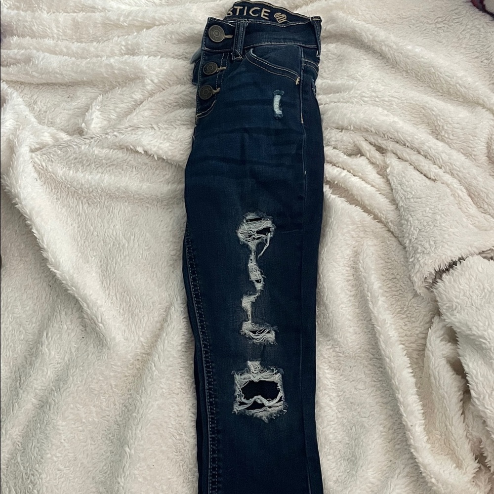 Justice Girls Dark Indigo Distressed Skinny Jeans